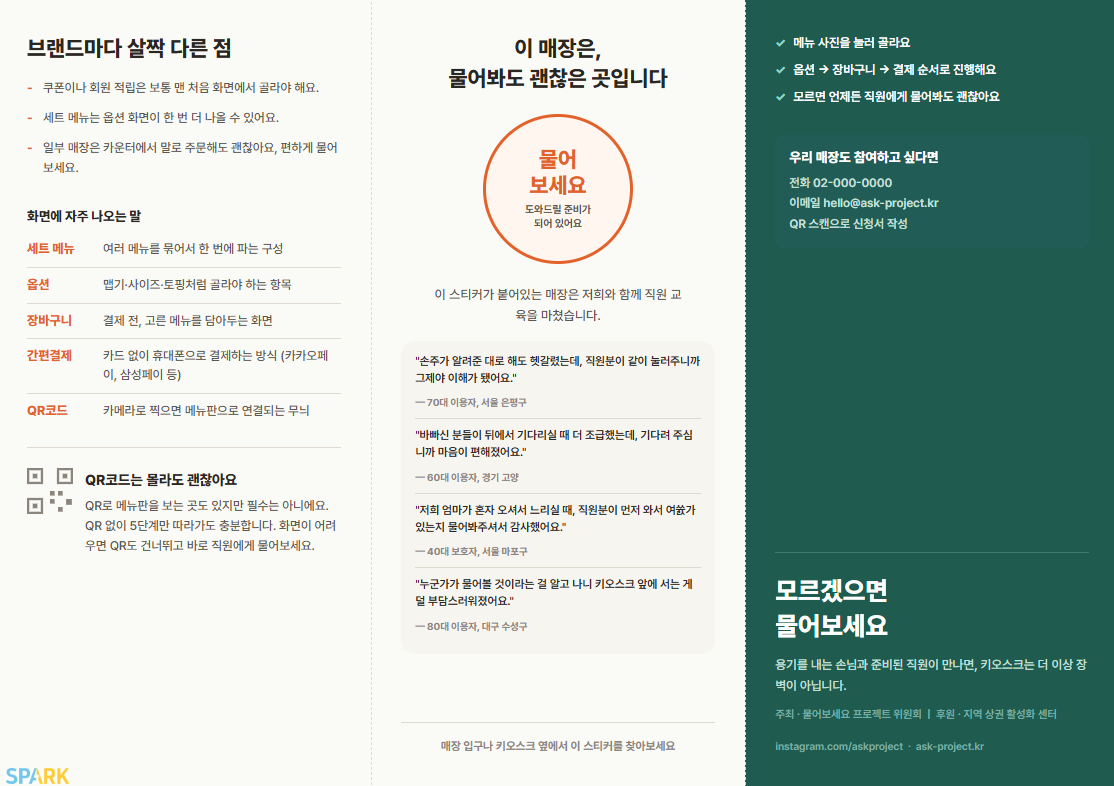 Order with Dignity campaign materials — staff sticker and user testimonials